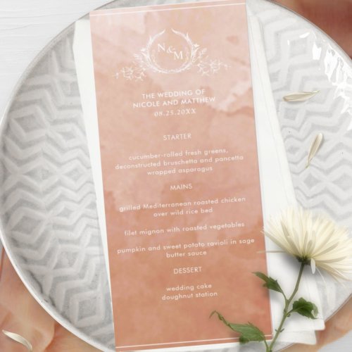 Chic Terracotta Watercolor Monogram Wedding Menu