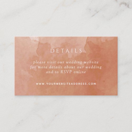 Chic Terracotta Watercolor Wedding Details Website Enclosure Card