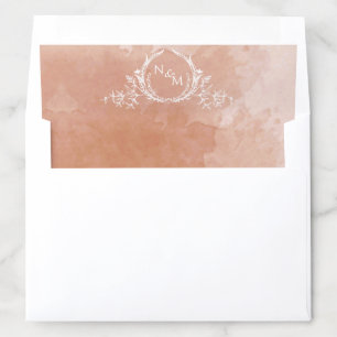 Chic Terracotta Watercolor, White Monogram Wedding Envelope Liner