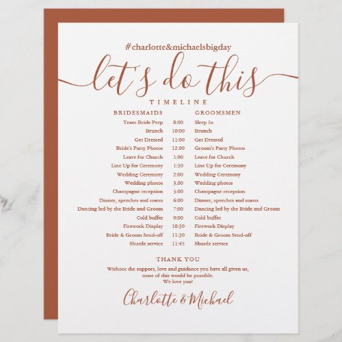 Chic Terracotta Wedding Schedule Timeline