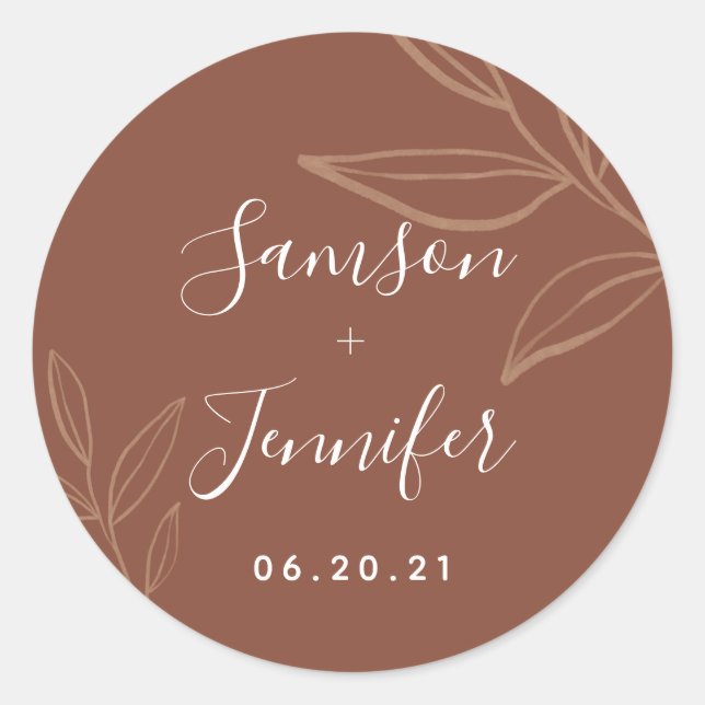 Chic Terracotta with leaves Wedding Sticker (Front)