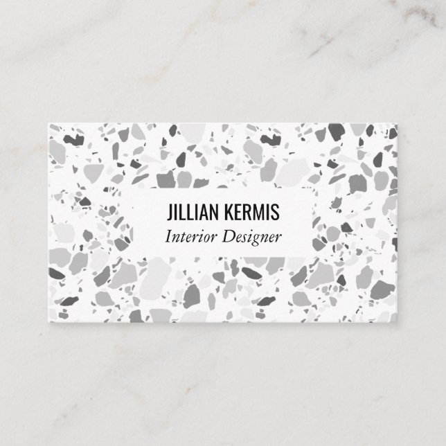 Chic terrazzo elegant business card grayscale (Front)