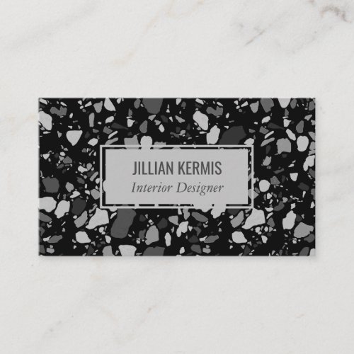 Chic terrazzo elegant grayscale black grey business card