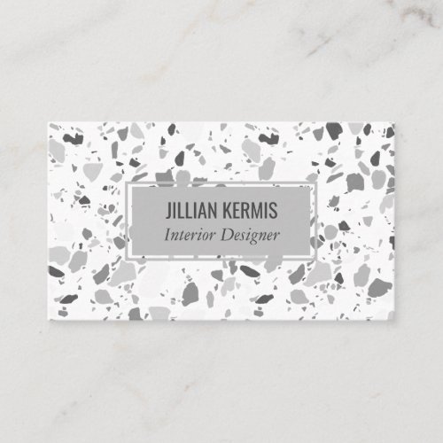 Chic terrazzo elegant grayscale black grey white business card