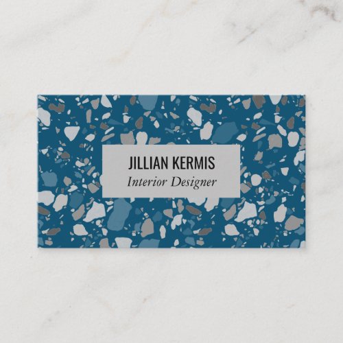 Chic terrazzo elegant grayscale blue business card