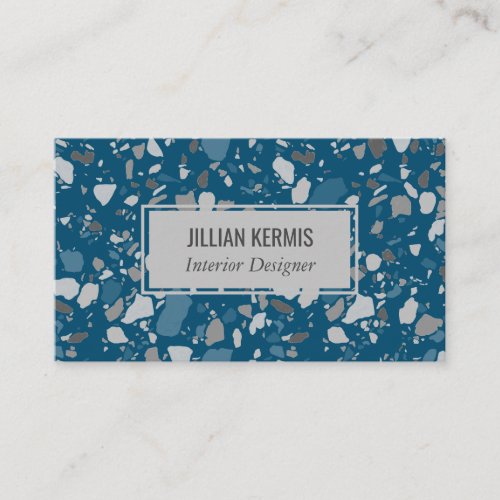 Chic terrazzo elegant grayscale blue grey business card