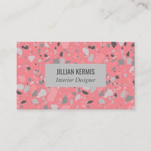 Chic terrazzo elegant grayscale pink grey business card