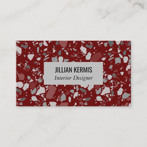 Chic terrazzo elegant grayscale red grey business card