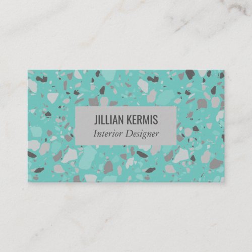 Chic terrazzo elegant grayscale teal grey business card