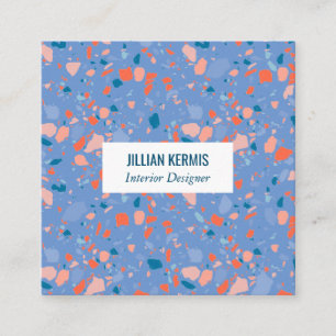 Chic terrazzo elegant pink blue periwinkle square business card