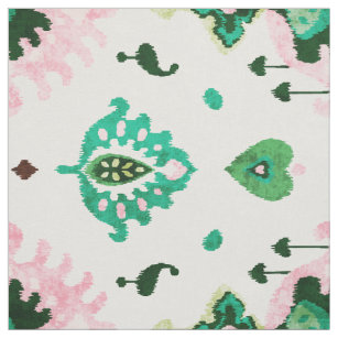 Chic textured green and pink ikat tribal pattern fabric