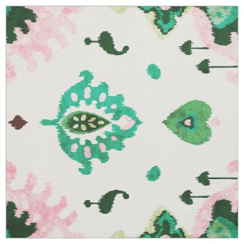 Chic Textured Green And Pink Ikat Tribal Pattern Fabric by TintAndBeyond at Zazzle