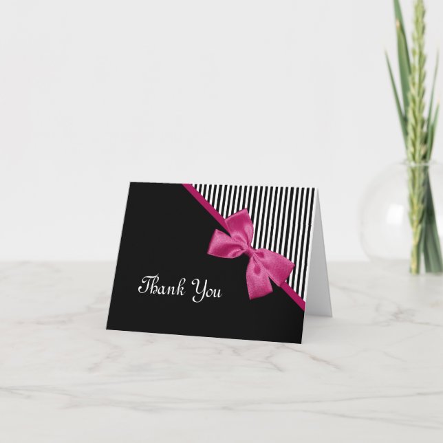 Chic Thank You Black and White Stripes Pink Ribbon (Front)