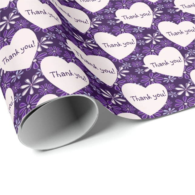 Chic Thank you! Floral Pattern Blush Hearts Wrapping Paper (Roll Corner)