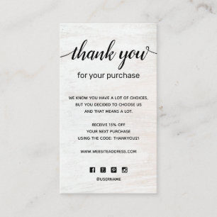 Chic Thank you For your Purchase Add Logo Business Card