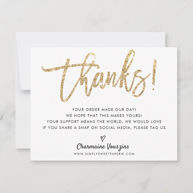 CHIC THANK YOU modern calligraphy gold glitter Card (Front)