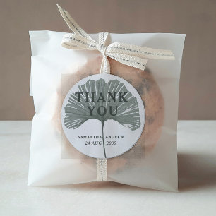 Chic Thank You Sage Green Ginkgo Wedding Favor Classic Round Sticker