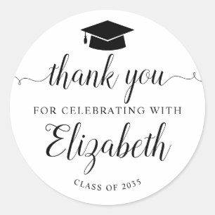 Chic Thank You Script Grad Graduation Party Favor Classic Round Sticker