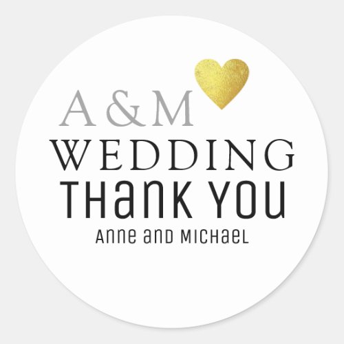 chic Thank_You wedding love heart on white Classic Round Sticker