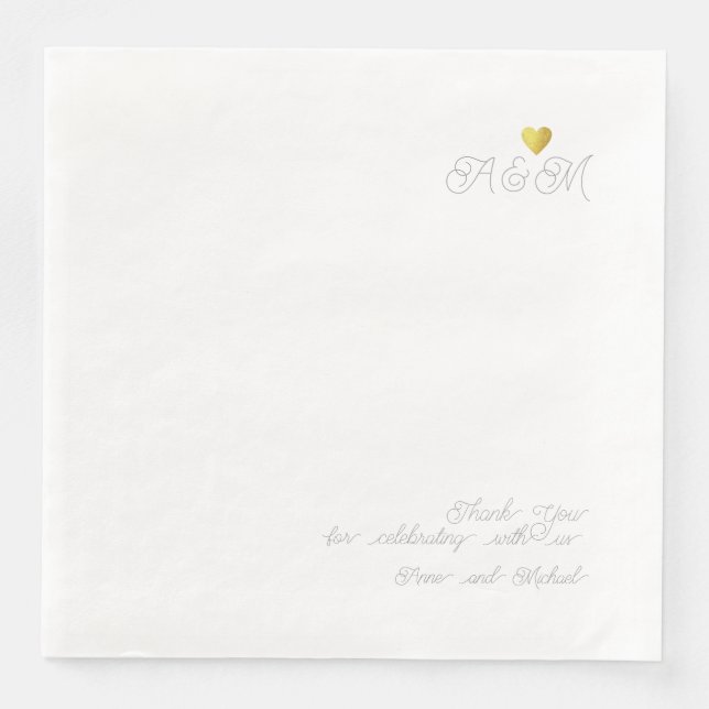 Chic Thank You Wedding Love Heart White Paper Dinner Napkins (Front)