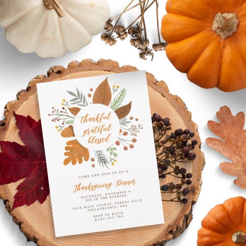 Chic Thankful Grateful Blessed Thanksgiving Dinner Invitation