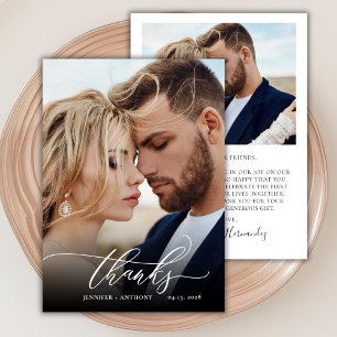 Chic Thanks Script 2 Photo Wedding Thank You Card