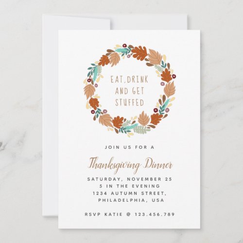 Chic Thanksgiving Dinner Fall Wreath Holiday Photo Invitation