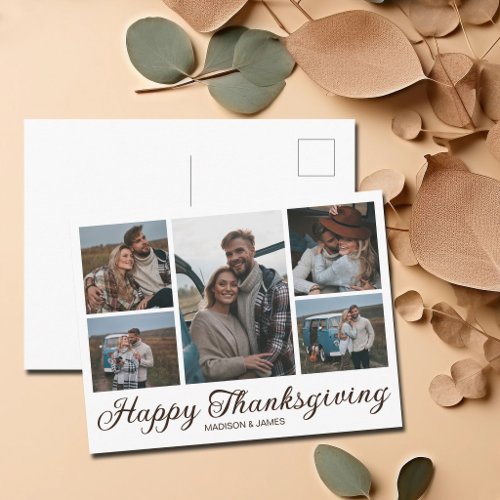 Chic Thanksgiving Fall Family Photo Collage Holiday Postcard