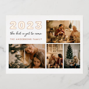 Chic The Best is Yet to Come New Year 4 Photo Foil Holiday Postcard