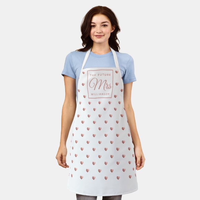 Chic THE FUTURE MRS Cute Elegant Rose Gold Hearts Apron (Worn)