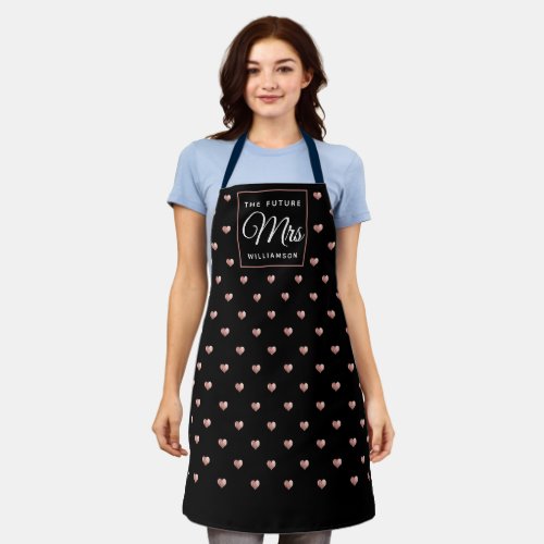 Chic THE FUTURE MRS Rose Gold Hearts Black Adult Apron