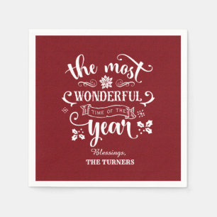 Chic The Most Wonderful Time of the Year Monogram Napkins
