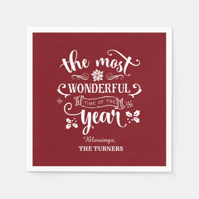 Chic The Most Wonderful Time of the Year Monogram Napkins (Front)