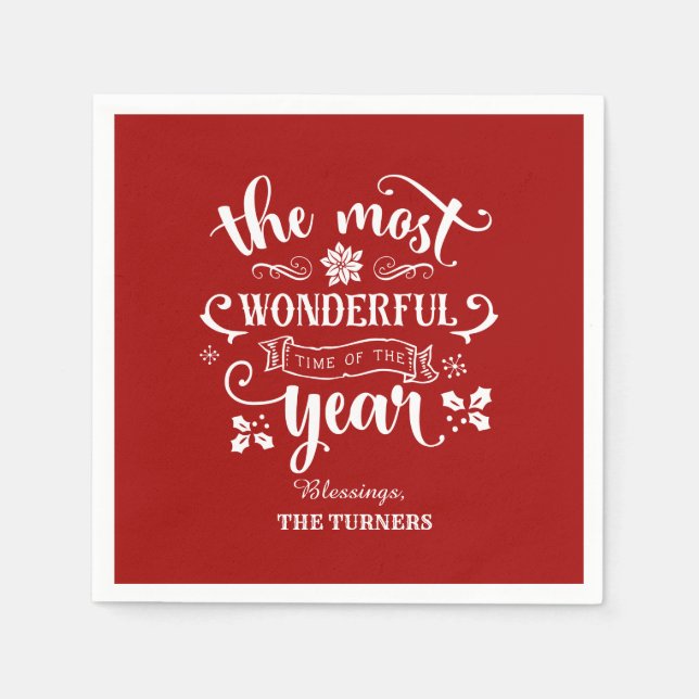 Chic The Most Wonderful Time of the Year Monogram Napkins (Front)