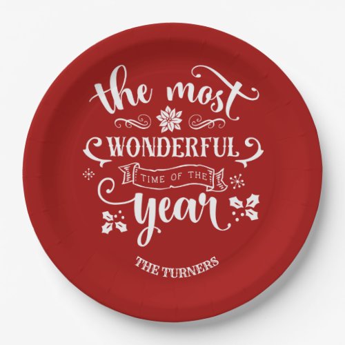 Chic The Most Wonderful Time of the Year Monogram Paper Plates
