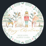 Chic The Nutcracker Ballet Merry Christmas Gold Classic Round Sticker<br><div class="desc">Personalize these chic the Nutcracker Christmas Circle Sticker Labels with your own wording easily and quickly,  simply press the customize it button to further re-arrange and format the style and placement of the text.   Matching items available in store!  (c) The Happy Cat Studio.</div>