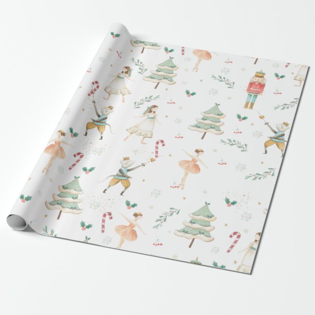 Chic The Nutcracker Christmas Ballet Decoupage Wrapping Paper (Unrolled)