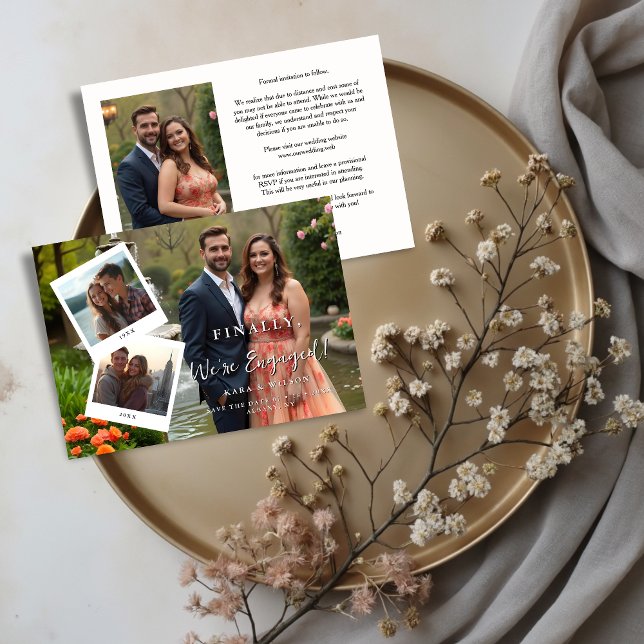 Chic Then & Now Timeline Romantic Couple 4-Photo Save The Date (Chic Then & Now Timeline Romantic Couple 4-Photo Wedding Save the Date Design.)