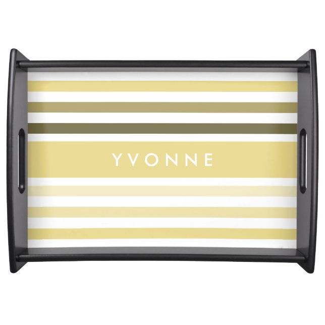 Chic Thick Stripes and Name in Lemon Chiffon Serving Tray (Front)