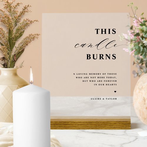 Chic This Candle Burns In Memory Wedding Frosted  Acrylic Sign