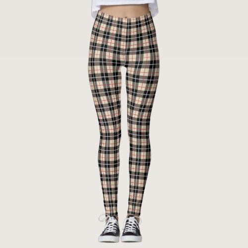 Chic Thompson Camel Tartan Plaid Pattern Leggings