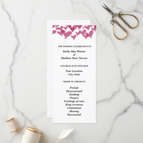 Chic thousand and one red balloons theme wedding program