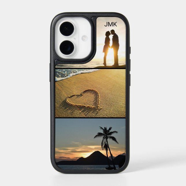 Chic Three Photo Collage Monogram Otterbox iPhone Case (Back)