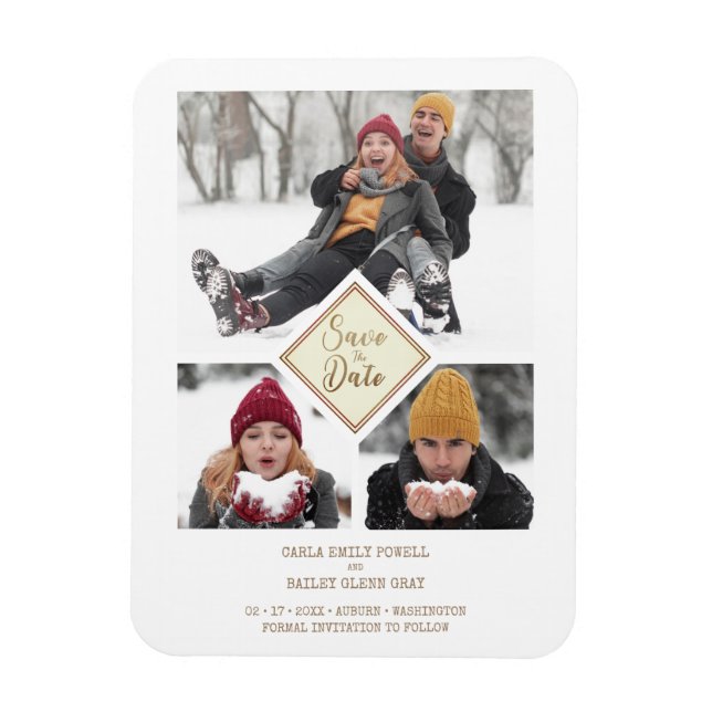 Chic Three Photos Instant Engaged Couple Session Magnet (Vertical)