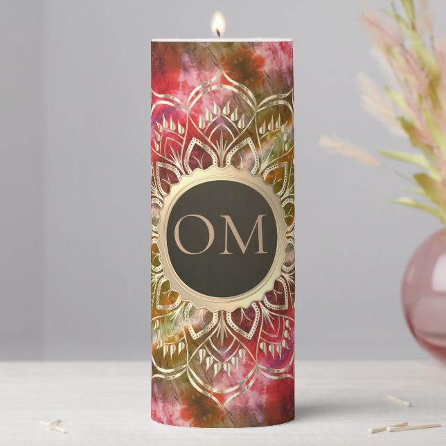 Chic Tie Dye OM Mandala  Pillar Candle (In Situ)