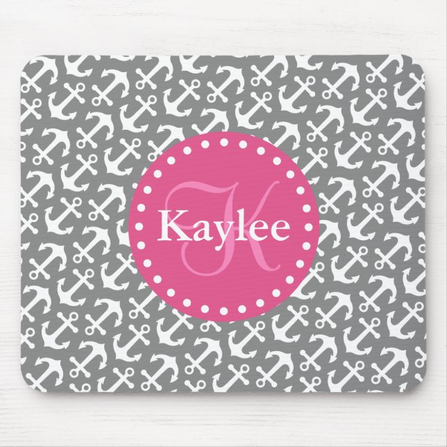 Chic Tilted Anchors Pattern Gray Pink Mouse Pad (Front)