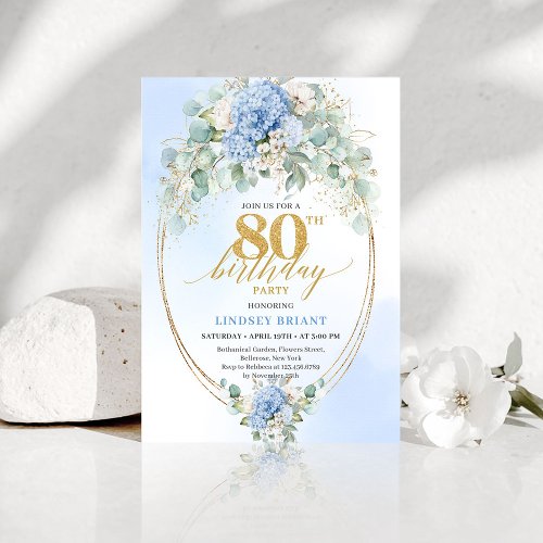 Chic Timeless Blue Hydrangea Floral 80th Birthday