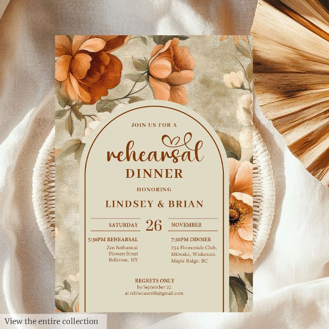 Chic Timeless Copper Beige Olive Floral Rehearsal Invitation (Timeless Copper Beige Olive Floral Rehearsal Invitation)