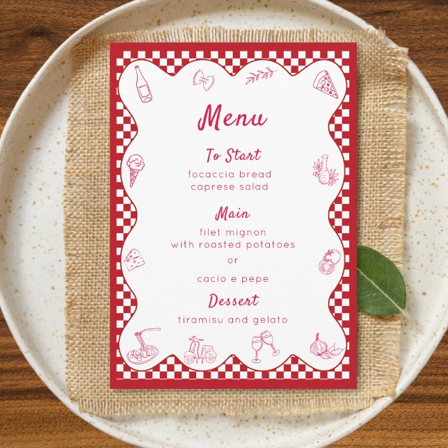 Chic Timeless Italian-Themed Red Checkered Wedding Menu (Creator Uploaded)