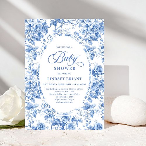 Chic Timeless Royal Blue Toile de Jouy Baby Shower